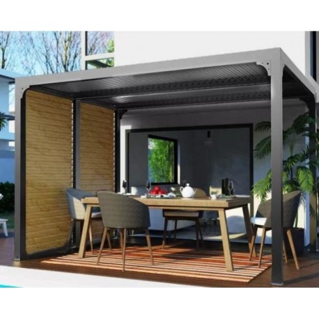 Pergola Bioclimática Habrita antracite alumínio 7,20 m2 ventosas imitação madeira