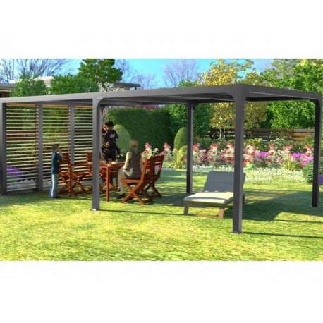 Pergola bioclimatica Habrita alluminio 21.52m2 antracite con 3 pannelli finto legno